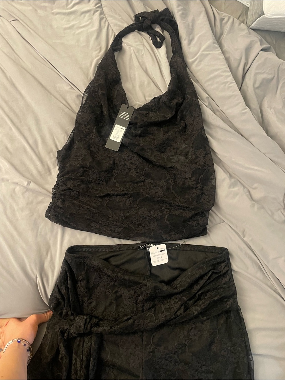 Fashion nova 2 piece set Black Lace Halter Top and capri set